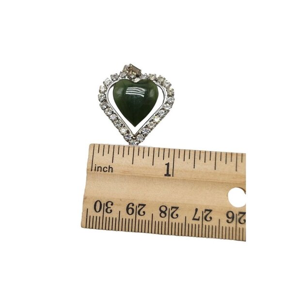 Green Tourmaline Clear Rhinestone Heart Pendant Silver Tone Vintage - Picture 6 of 6